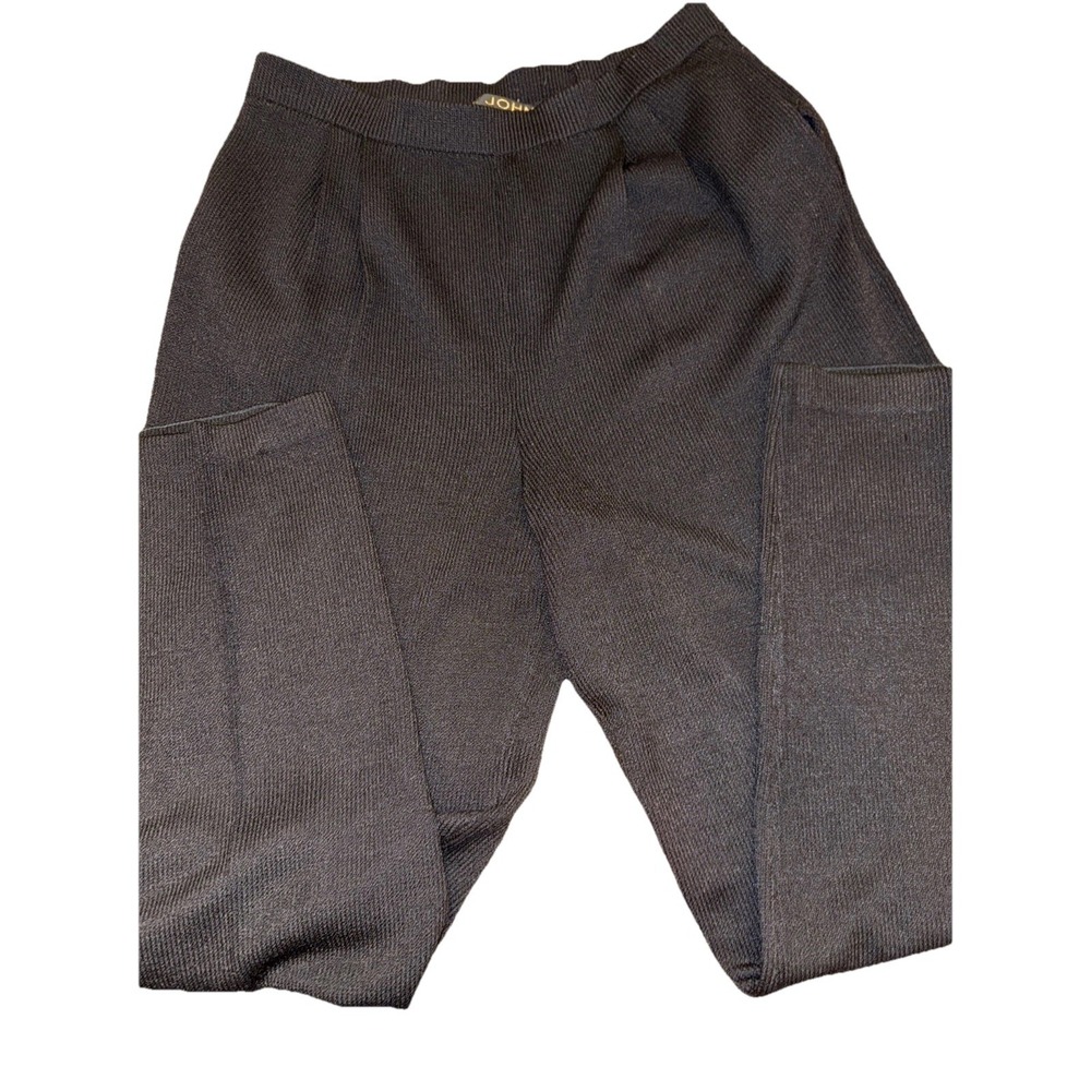 St. John Knits Basics Pants W Size 8 Black Knit Stretch Elastic Waist Wide Leg